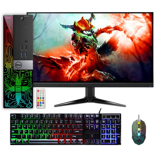 DELL  Refurbished (Good) - RGB Gaming Desktop \w 24 Inch Gaming Monitor - Optiplex Computer I7 6Th Gen Processor Geforce Gt 1030 2GB 16GB Ram 512GB