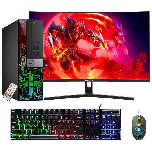 Refurbished - Dell OptiPlex Computer with 27 Inch Gaming Monitor i7 6700 3.4 GHz NVIDIA GT 1030 2GB 16GB RAM 512GB SSD Win 10 Pro WIFI, HAJAAN