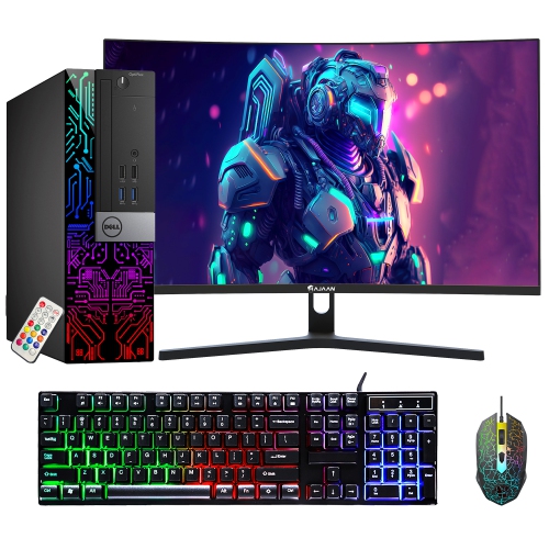 Refurbished - Dell OptiPlex SFF Computer with 27 Inch Gaming Monitor i5 6500 3.2 GHz NVIDIA GT 1030 2GB 16GB RAM 512GB SSD Win 10 Pro WIFI, HAJAAN