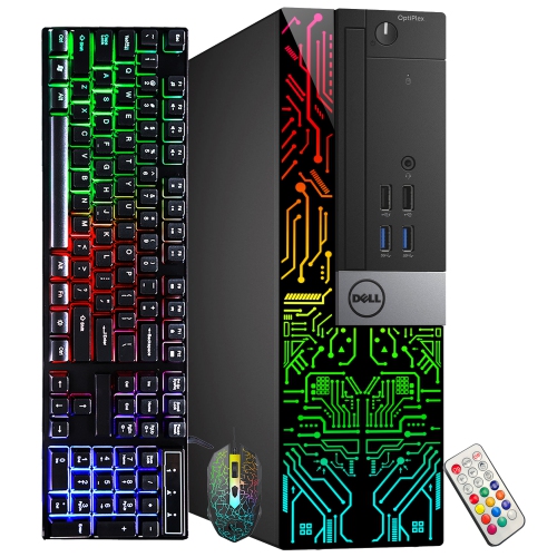 Refurbished - Custom Built RGB Lights Gaming PC - Dell OptiPlex Desktop Computer Intel Core i7 6700 Processor NVIDIA GeForce GT 1030 2GB 32GB RAM 1TB