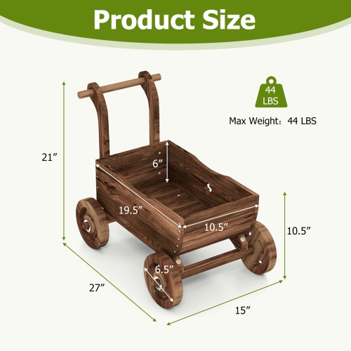 Patiojoy Wooden Wagon Planter Box Decorative Garden Planter w/ Wheels Handle Drain Hole Rustic Wooden Flower Planter