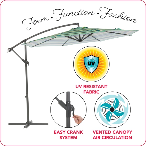 CorLiving 10ft Offset UV Resistant Umbrella with Multicolor Stripe