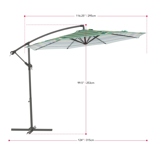 CorLiving 10ft Offset UV Resistant Umbrella with Multicolor Stripe