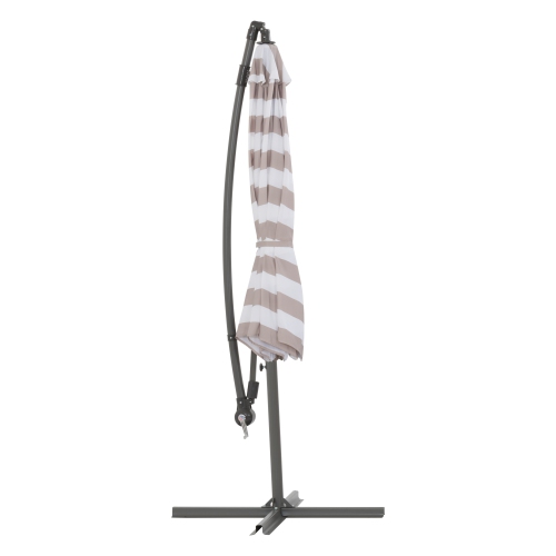 CorLiving 10ft Offset UV Resistant Umbrella with White and Taupe Stripe