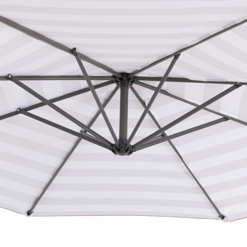 CorLiving 10ft Offset UV Resistant Umbrella with White and Taupe Stripe