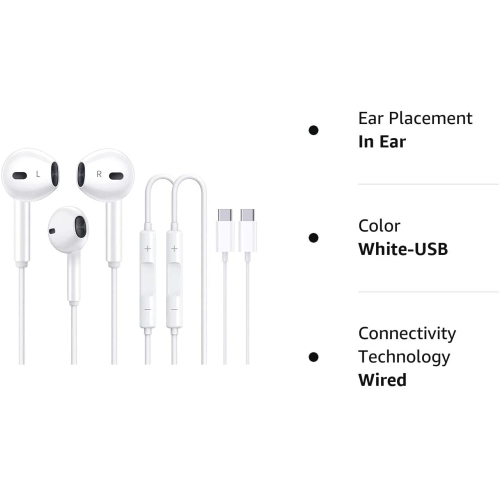 [2 paquets] Écouteurs USB C Écouteurs boutons avec fil Écouteurs bouton stéréo suppression du bruit haute fidélité avec microphone pour iPad Galaxy