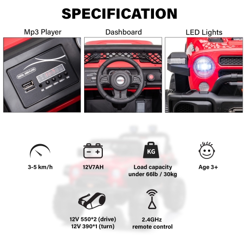 12V Jeep Kids Ride On Car Toy with Open Doors, Realistic Lights and Remote Control