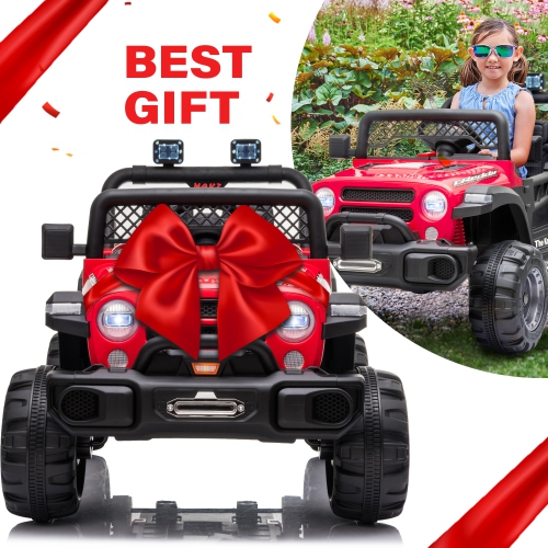 12V Jeep Kids Ride On Car Toy with Open Doors, Realistic Lights and Remote Control