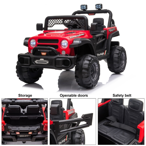 12V Jeep Kids Ride On Car Toy with Open Doors, Realistic Lights and Remote Control