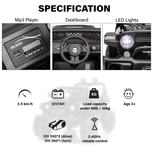 12V Jeep Kids Ride On Car Toy with Open Doors, Realistic Lights and Remote Control