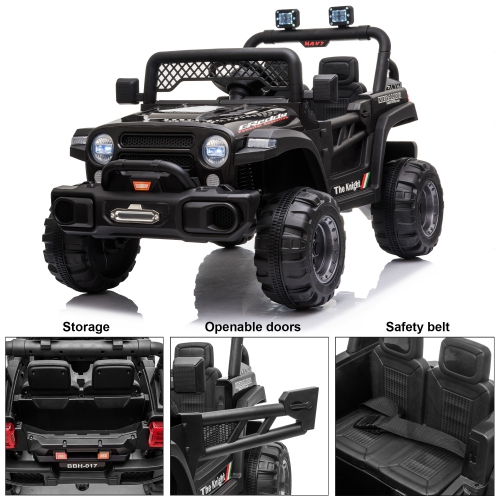 12V Jeep Kids Ride On Car Toy with Open Doors, Realistic Lights and Remote Control