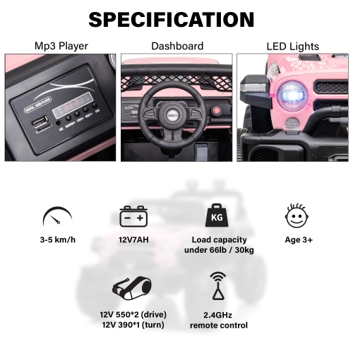 Jouet Jeep 12V pour enfants avec portes ouvertes, lumières réalistes et télécommande