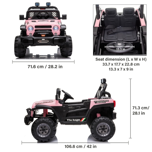 Jouet Jeep 12V pour enfants avec portes ouvertes, lumières réalistes et télécommande