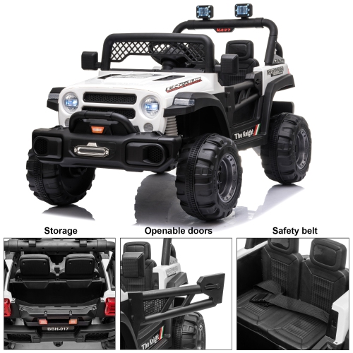 Jouet Jeep 12V pour enfants avec portes ouvertes, lumières réalistes et télécommande