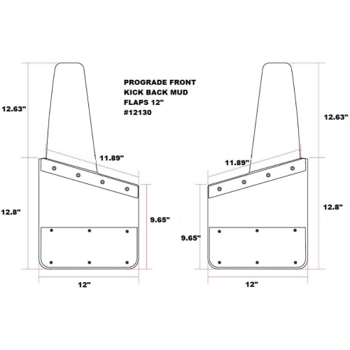 Prograde 12" RUBBER & Stainless Steel Kickback Mudflaps - FRONT 2PCS