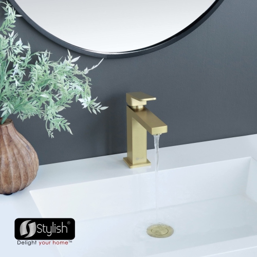 Stylish Single Handle Brushed Gold Finish Bathroom Faucet B-112G