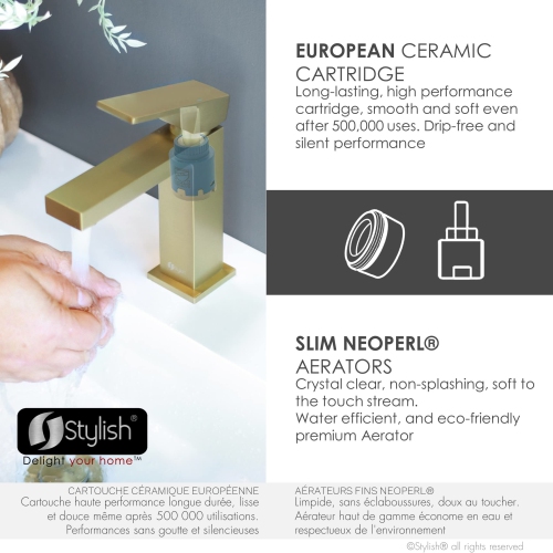 Stylish Single Handle Brushed Gold Finish Bathroom Faucet B-112G