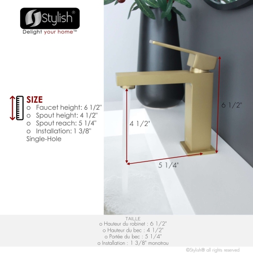 Stylish Single Handle Brushed Gold Finish Bathroom Faucet B-112G