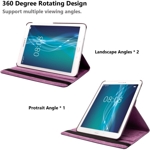 Case for Samsung Galaxy Tab S2 9.7 inch, 360 Degree Rotating Stand Case Smart Protective Cover, Bonus Stylus Pen,Screen Film (Purp