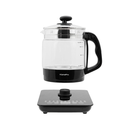 KUCHEPRO Health-Care Beverage Tea coffee Maker and Multi-Function Kettle, 22-in-1 Programmable Brew Cooker Master, 1.8 L, Black, Glasses.