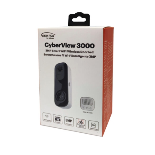 Gyration CYBERVIEW 3000 Full HD 2K Video Doorbell Camera with Chime Bundle, Wi-Fi, Motion Detection, Two-Way Audio, Cloud/SD Storage, Compatible with