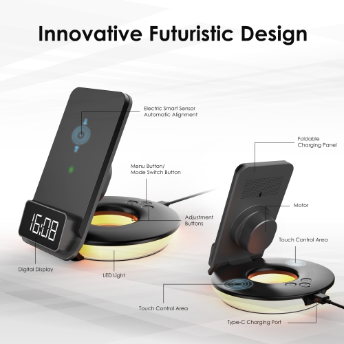 Rexing RS7 3-in-1 Wireless Charging Station, Touch Control, Table-Desk Lamps - Black