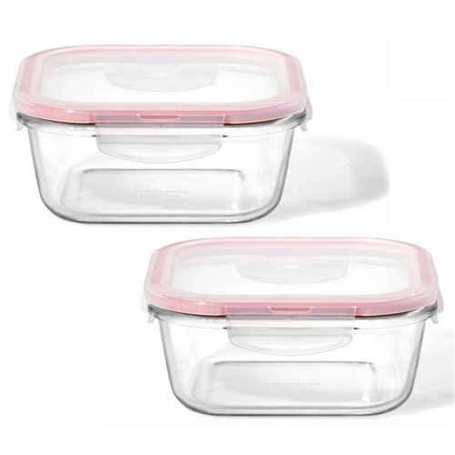 LocknLock - Set of 2 Airtight and Leakproof Glass Containers, 750mL Capacity, Red