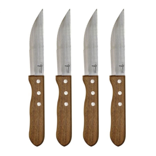 GOURMET  - Set Of 4 Steak Knives With Stainless Steel Blade, Acacia Wood Handle