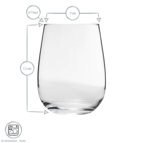 LAV - Set of 6 Gaia Stemless Wine Glasses, 475mL Capacity, Dishwasher Safe