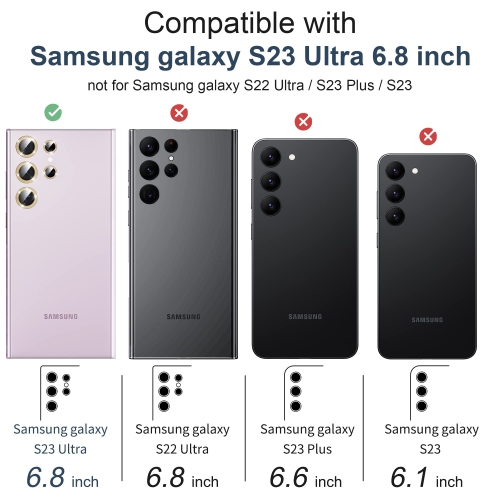 Galaxy S23 Ultra - Samsung Galaxy S23 Ultra Camera Lens Protector, 9H Tempered Glass Camera Cover Screen Protector Metal Individual Ring for Samsung
