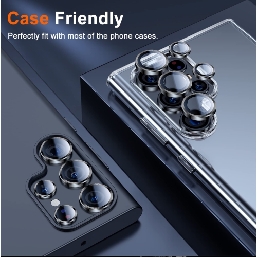 Camera Lens Protector for Samsung Galaxy S23 Ultra, 9H Tempered Glass Camera Cover Metal Individual Ring Installation Tray Removal tool - Phantom