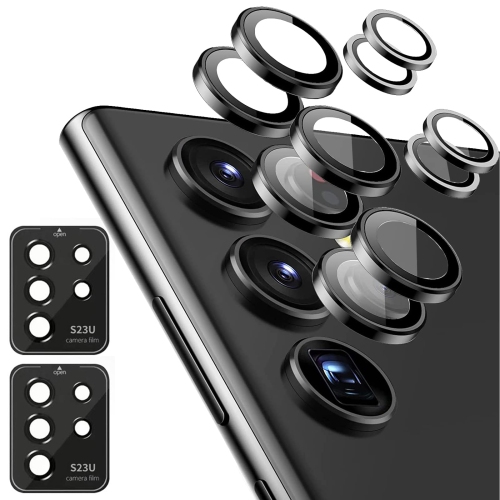 Camera Lens Protector for Samsung Galaxy S23 Ultra 5G, 2 Pack Ultra-Thin Tempered Glass Aluminum Alloy Lens Ring 9H HD Anti Scratch Back Camera Film