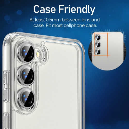 Camera Lens Protector for Samsung Galaxy S23 6.1'' &S23 Plus 6.6'', Ultra-Thin Tempered Glass with Aluminum Edge,Alloy Camera Cover Protection Silver