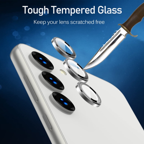 Camera Lens Protector for Samsung Galaxy S23 6.1'' &S23 Plus 6.6'', Ultra-Thin Tempered Glass with Aluminum Edge,Alloy Camera Cover Protection Silver