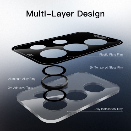 Camera Lens Protector for Samsung Galaxy S23 Ultra 5G 6.8-Inch, 9H Tempered Glass Metal Individual Ring Cover, Easy Installation Tray, HD Clear, Set