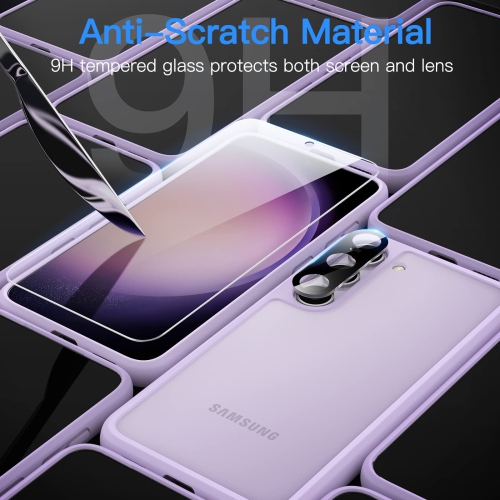 5 in 1 Matte Case for Samsung Galaxy S23+ Plus 6.6-Inch with 2 Screen Protector and 2 Camera Lens Protector, Translucent Back Protective Phone Cover,