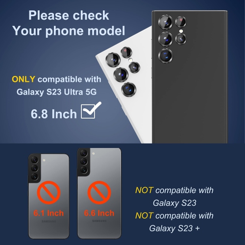 2 protecteurs d’objectif pour Galaxy S23 Ultra de Samsung, protecteur d’objectif en verre trempé pour Galaxy S23 Ultra 5G 6.8 po de Samsung; CD - Noir