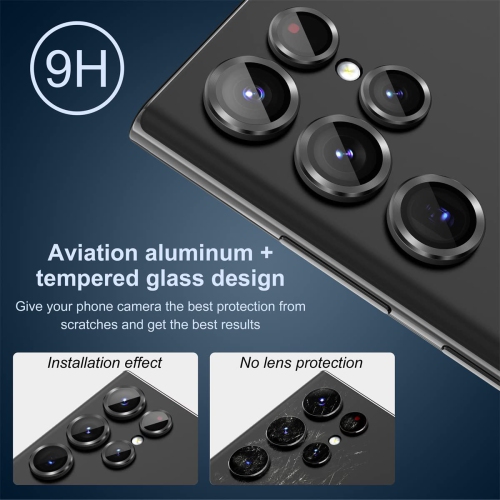 2 protecteurs d’objectif pour Galaxy S23 Ultra de Samsung, protecteur d’objectif en verre trempé pour Galaxy S23 Ultra 5G 6.8 po de Samsung; CD - Noir