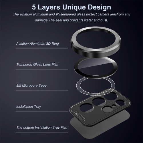 2 protecteurs d’objectif pour Galaxy S23 Ultra de Samsung, protecteur d’objectif en verre trempé pour Galaxy S23 Ultra 5G 6.8 po de Samsung; CD - Noir