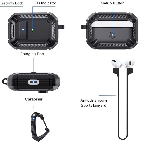 Designed for Apple AirPods Pro 2nd Generation Case, Rugged Protection Shockproof Airpods Pro 2 Case Cover.(Black)