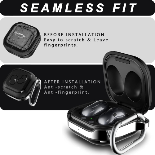 Galaxy Buds 2 Case 2021/ Galaxy Buds Pro Case 2021/ Galaxy Buds Live Case 2020, TPU Cover Metal Alloy Carrying Case with Keychain Clip, Black