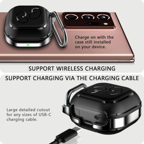 Galaxy Buds 2 Case 2021/ Galaxy Buds Pro Case 2021/ Galaxy Buds Live Case 2020, TPU Cover Metal Alloy Carrying Case with Keychain Clip, Black