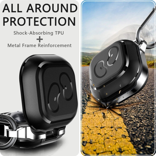 Galaxy Buds 2 Case 2021/ Galaxy Buds Pro Case 2021/ Galaxy Buds Live Case 2020, TPU Cover Metal Alloy Carrying Case with Keychain Clip, Black