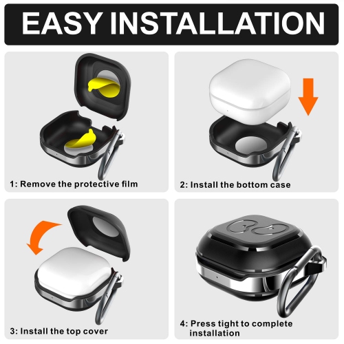 Galaxy Buds 2 Case 2021/ Galaxy Buds Pro Case 2021/ Galaxy Buds Live Case 2020, TPU Cover Metal Alloy Carrying Case with Keychain Clip, Black