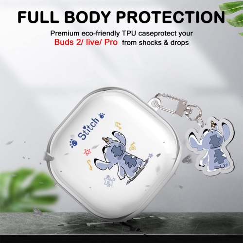 Cute Cartoon Case compatible avec les Galaxy Buds 2 Pro/Galaxy Buds 2, étui Buds Pro, étui Buds Live transparent avec porte-clés KAWAII Blue Dog pour