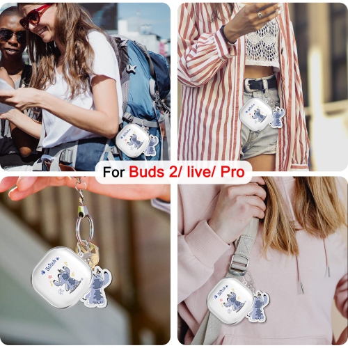 Cute Cartoon Case compatible avec les Galaxy Buds 2 Pro/Galaxy Buds 2, étui Buds Pro, étui Buds Live transparent avec porte-clés KAWAII Blue Dog pour
