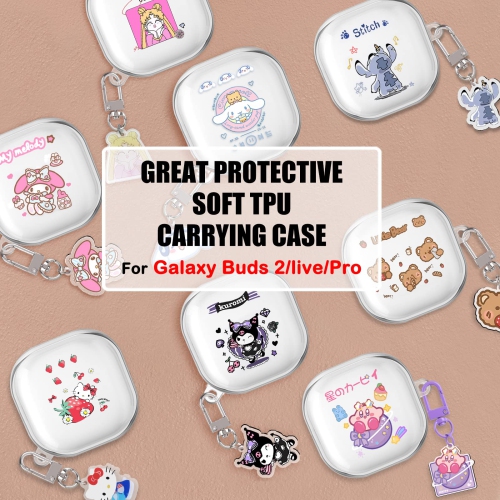 Cute Cartoon Case compatible avec les Galaxy Buds 2 Pro/Galaxy Buds 2, étui Buds Pro, étui Buds Live transparent avec porte-clés KAWAII Blue Dog pour