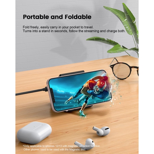 CYBORIS Wireless Charger 3 in 1, 15W Fast Charging Station Magnetic Foldable, Wireless Charging Station for Multiple Devices Compatible with iPhone,