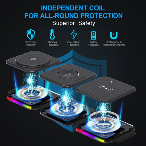 Fast Wireless Charger 3 in 1, ALUXKEE Magnetic Foldable Wireless Charging Station for iPhone 14/13/12/11 Pro Max/X/Xs Max/8,AirPods iWatch Series