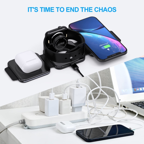 Fast Wireless Charger 3 in 1, ALUXKEE Magnetic Foldable Wireless Charging Station for iPhone 14/13/12/11 Pro Max/X/Xs Max/8,AirPods iWatch Series
